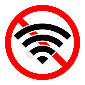 没有信号没有wifi信号 禁止使用 WIFI 停止 WIFI 图标 矢量图播送技术警告贴纸质量互联网红色黑色圆形白色插画
