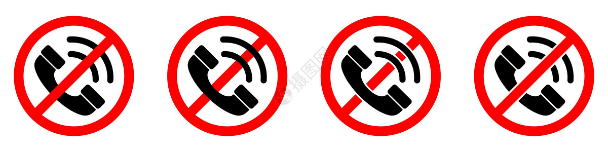 停止电话信号 没有电话 禁止手机信号 矢量插图黑色标签圆形商业红色圆圈按钮注意力禁令细胞背景图片