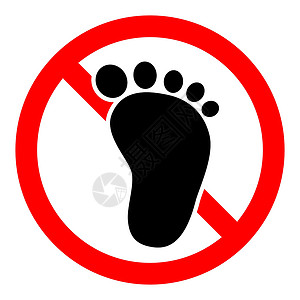 红色足迹没有脚步标志 没有赤脚的迹象 禁止足迹图标 矢量图按钮烙印艺术打印插图禁令黑色警告脚印红色插画