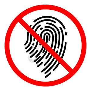 红色指纹素材禁止指纹图标 禁止处理生物鉴别数据 不留指纹符号圆形插图资料标签犯罪授权警告个人禁令注意力插画