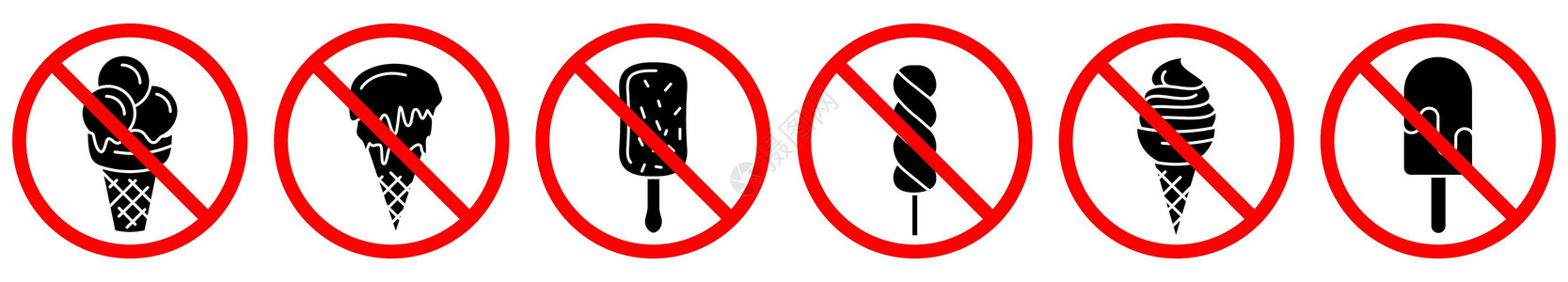 冰淇淋是禁止的 不准吃冰淇淋风险晶圆入口白色食物禁令警报标签圆形甜点插画
