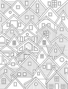 房子产权给书页上色 房子一个接一个 有不同的窗户 用大量木制建筑着色的床单 有 Variuos 大小的家插画