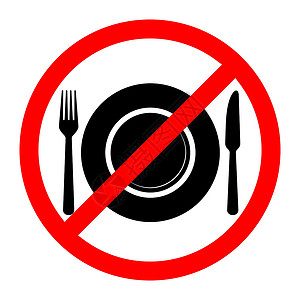 没有食用标志 矢量插图警告圆圈盘子早餐海报黑色白色红色禁令背景图片