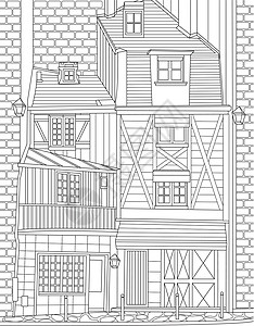 伍迪艾伦彩页与周围有灯笼的大旧木屋 板材要用带有大量窗户的木头制成的巨大建筑上色 有灯的伍迪家插画
