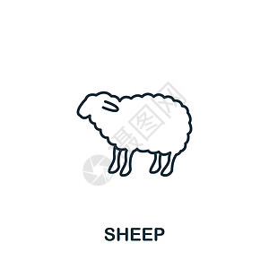 鱼咬羊羊图标 用于模板 网页设计和信息图形的单色简单羊图标插图山羊网络动物屠夫鸭子羊毛食物草图奶牛插画