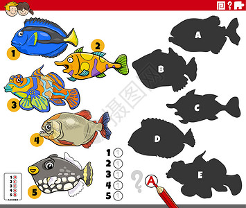 带有卡通鱼动物字符的 Shaw 游戏插图元素教育解决方案工作小学设计海上生活幼儿园卡通片背景图片