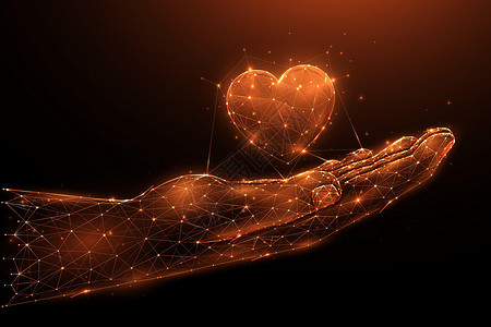 捐赠者慈善或爱情概念 在深红色背景上带有心脏符号的手掌的多边形矢量插图 心脏移植和器官捐赠概念低聚设计设计图片
