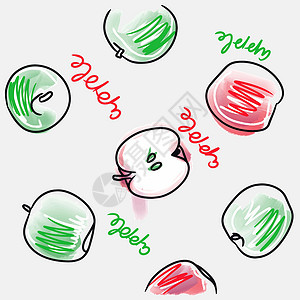 手写天籁花园Apple 无缝模式 带手写字母的涂鸦苹果插画