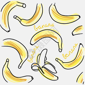 1260条香蕉香蕉条无缝 用手写信件印着香蕉面条的无缝模式插画