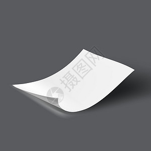 白色a4纸文件 A4 大小孤立于灰色的卷曲电脑卡片角落反射框架插图文档海报床单插画