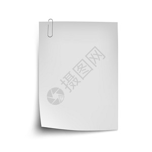 白纸夹子白纸上孤立的 A4 大小卷曲卡片边界框架回形针记事本教育文档邮政商业设计图片