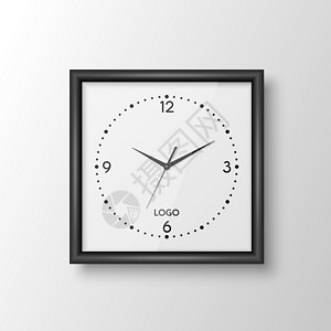 挂在墙上的钟矢量 3d 逼真方形墙壁办公室时钟与黑色框架 设计模板隔离在白色 使用罗马数字拨号 用于品牌和广告隔离的挂钟模型 钟面设计跑步发设计图片