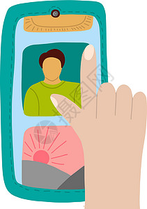 社交媒体上的妇女手动滚动屏幕电话背景图片
