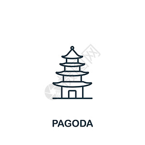 寺庙塔塔形图标 用于模板 网络设计和信息图的单色简单图标寿司城市建筑学建筑盆栽歌舞伎教会地标旅行插图插画