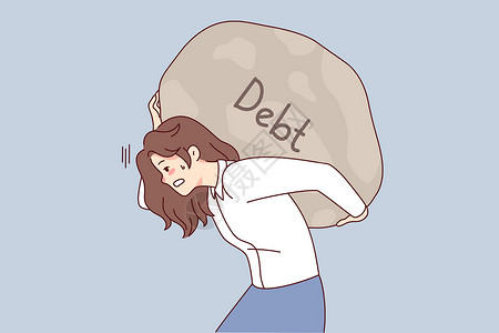 推石头累了的女人背着债务石头插画