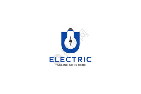 U字母Logo设计 配有灯泡和闪电 电子博尔特字母Logo背景图片