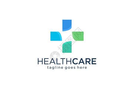 十字logo十字标志医疗逻辑健康符号药剂图标 扁矢量 Logo设计模版元素蓝色公司品牌保健卫生绿色医学推广插画