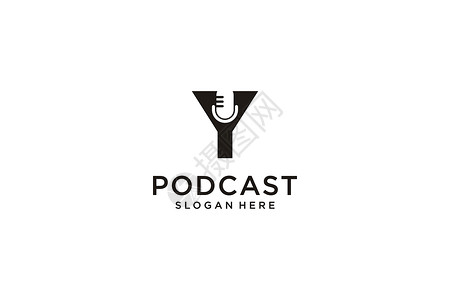 首字母Y 配有麦克风 Podcast 播客徽标设计模板背景图片