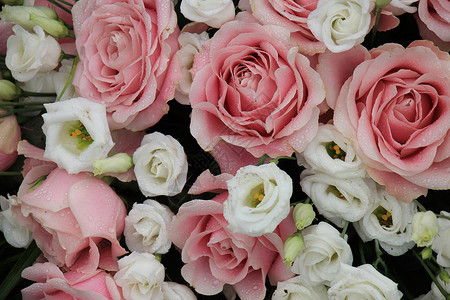 花朵中粉红白鲜花的结婚装饰装饰新娘捧花中心婚礼插花白色装饰品玫瑰背景图片