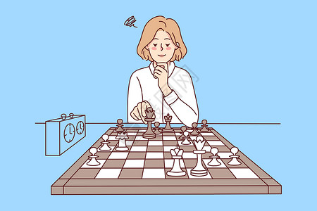 做游戏女人玩国际象棋的聪明女孩设计图片