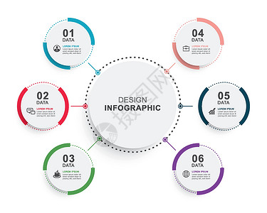 edius6模板带有 6 个数字数据模板的圆形时间轴 矢量插图抽象背景报告小册子推介会图表广告日程商业菜单信息横幅设计图片