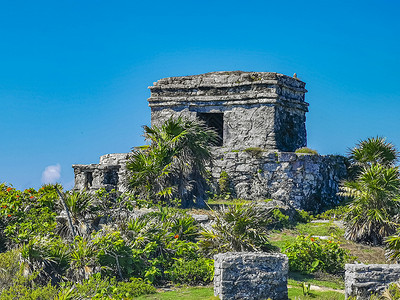 古代图鲁姆毁灭了玛雅遗址的马雅寺庙金字塔城市历史海景假期岩石海洋建筑学纪念碑寺庙旅游背景图片