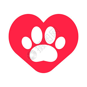 对动物的爱 动物保护 狗或猫爪和心脏图标 矢量背景图片