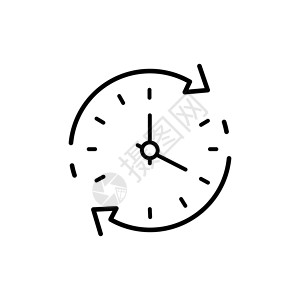 更改或更新日期图标 时钟向前或向后时间 反向时间 白色背景上的细线网络符号-可编辑笔划矢量插图背景图片