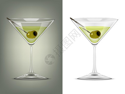 马蒂尼鸡尾酒3D 马蒂尼孤立于白色的实景玻璃插画