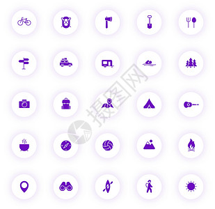 带有紫色阴影的浅色圆形按钮上的紫色颜色矢量图标 为 web 移动应用程序 ui 设计和打印设置的露营图标背景图片