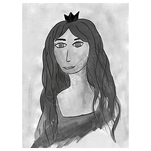 漂亮的公主 手绘水彩颜料肖像嘴唇白色黑与白水彩画艺术插图灰色女士头发女性背景图片