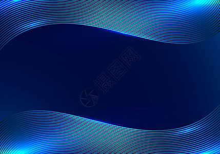 现代技术概念抽象模板摘要样板蓝波线 深蓝色背景带照明灯光的蓝波线背景图片