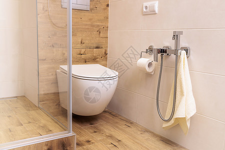 卫生室洗手间用天然颜色的陶瓷瓷砖卫生淋浴和厕所卫生淋浴背景