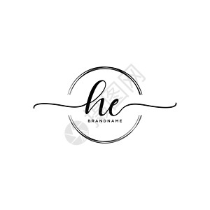 heHE 带有圆形模板矢量的初始笔迹标识插图派对化妆品商业缩写海报装饰品金子夫妻奢华插画
