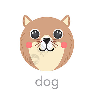 金黄猎犬头肖像 名字为文字笑笑头喜悦卡通漫画圆形动物脸 孤立矢量图标设计图片