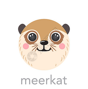 龇牙Meerkat 可爱的肖像 有姓名文字笑头卡通圆形动物脸孔 孤立矢量图标插图插画