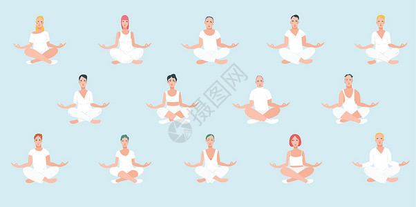 从事瑜伽锻炼的男女组别 男女合唱卡通人物座席姿势沉思飞行男生卡通片内观男性冥想呼吸冒充插画