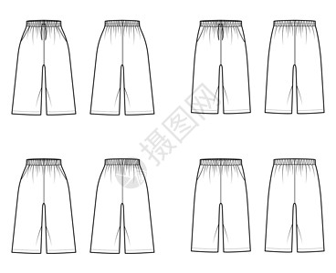 一套百慕大短裤技术时装图解 用弹性低的正常腰部 上升 抽筋 放轻松背景图片