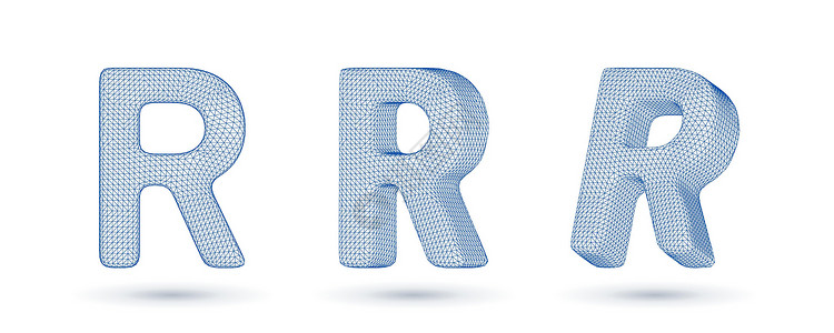 字母 r 钢铁框架高多边形大纲低多色风格矢量插图背景图片