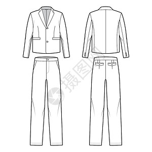 两件套西装-单排扣长袖经典长裤和夹克技术时尚插画插画