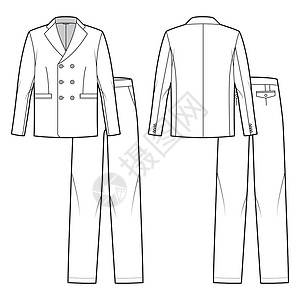 双排扣连衣裙双排扣西装套装-经典男士裤子和夹克技术时尚插图 两件套 袖子插画