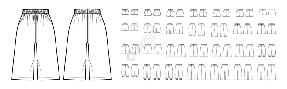 一套短裤运动 百慕大裤子 技术时装插图 膝部小长 普通低腰 高升插画