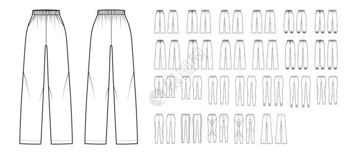 裤子大运动技术时装图示 普通低腰 高上 全长 大尺寸的外表和体型设计图片