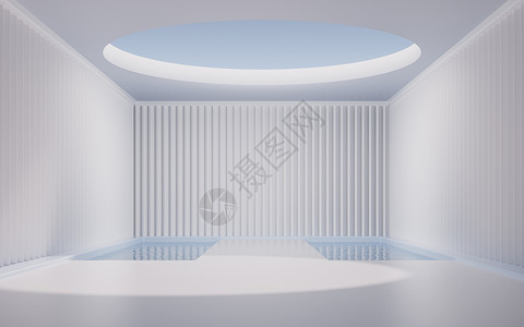 里面有水的空房间 3D翻接阳光化妆品地面讲台建筑建筑学日光陈列柜平台水泥背景图片