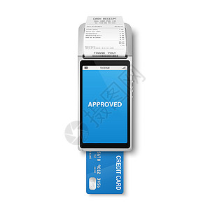 木质手机支架矢量 3d NFC 支付机 具有已批准的状态 信用卡和收据 Wi-Fi 无线支付 POS 终端 银行支付非接触式终端的机器设计模设计图片