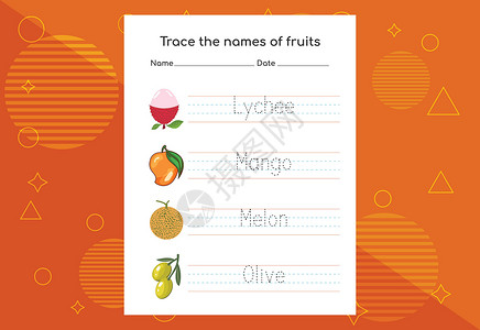 水果批发名片追踪水果的名字 学龄前儿童手写作业 笑声孩子们工作技巧香蕉植物写作维生素学习食物学校设计图片