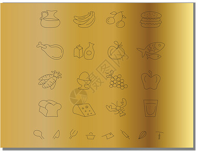 黄金酒吧店切片板食品图标在黄金背景上分离插画