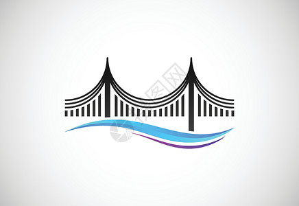 创意抽象桥梁标志设计模板技术建筑商业办公室插图蓝色创造力身份曲线旅行背景图片