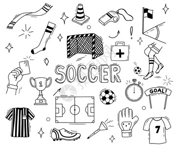 画动作素材矢量手绘制了足球成像的涂鸦卡通画 在白色上孤立的足球插图插画