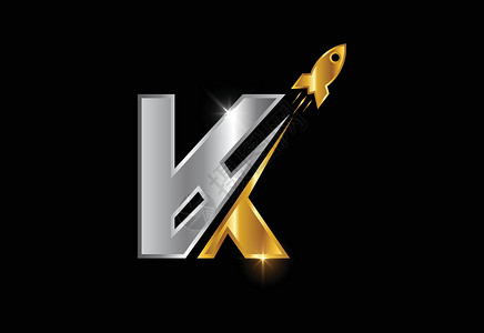 带有火箭标志设计的初始 K 单字字母表 火箭图标 字体标志背景图片